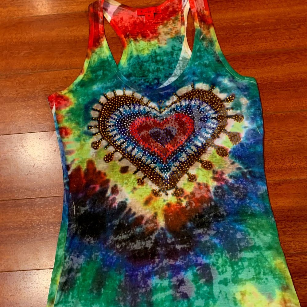 Twentyone Tie Dye Embellished Heart Tank
